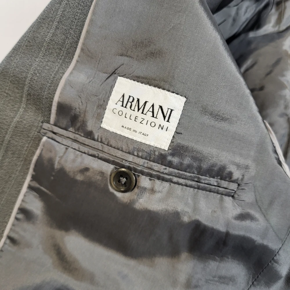 Armani Collezioni Suit Jacket Grey Striped Wool Blend Italian‎ Men's Size 42 L